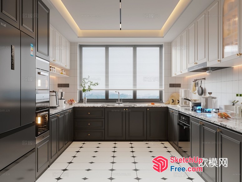 Modern Kitchen With White And Black Decor 3D SketchUp File