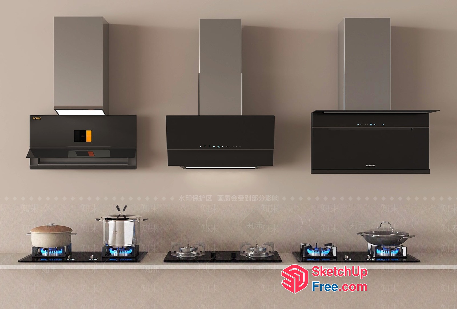 Modern Kitchen Stove And Range Hood Setup 3D SketchUp File