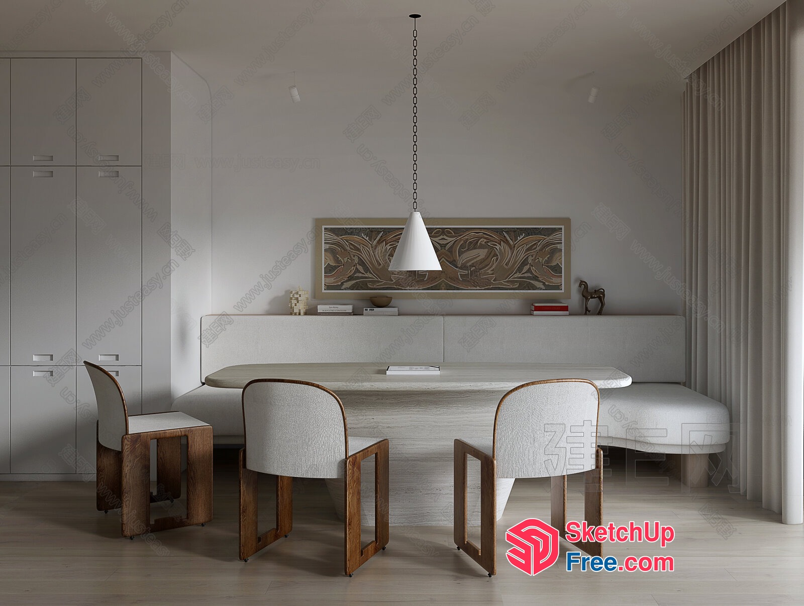 Modern Minimalist Dining Room With White And Wood Accents 3D SketchUp File