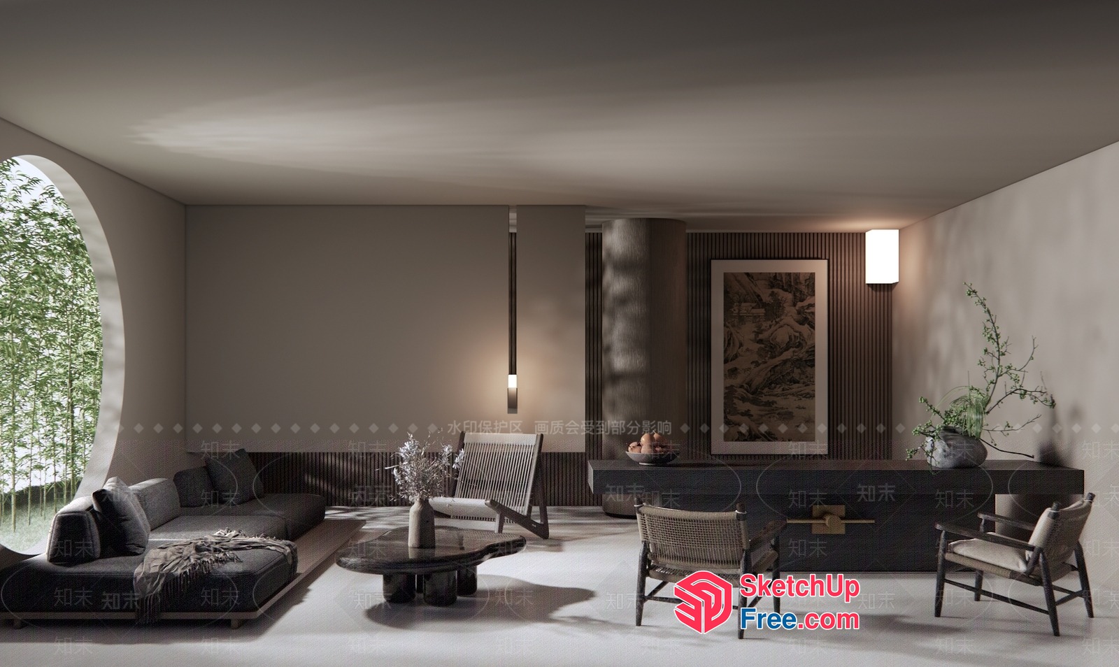 Modern Minimalist Japanese-Style Living Room 3D SketchUp File