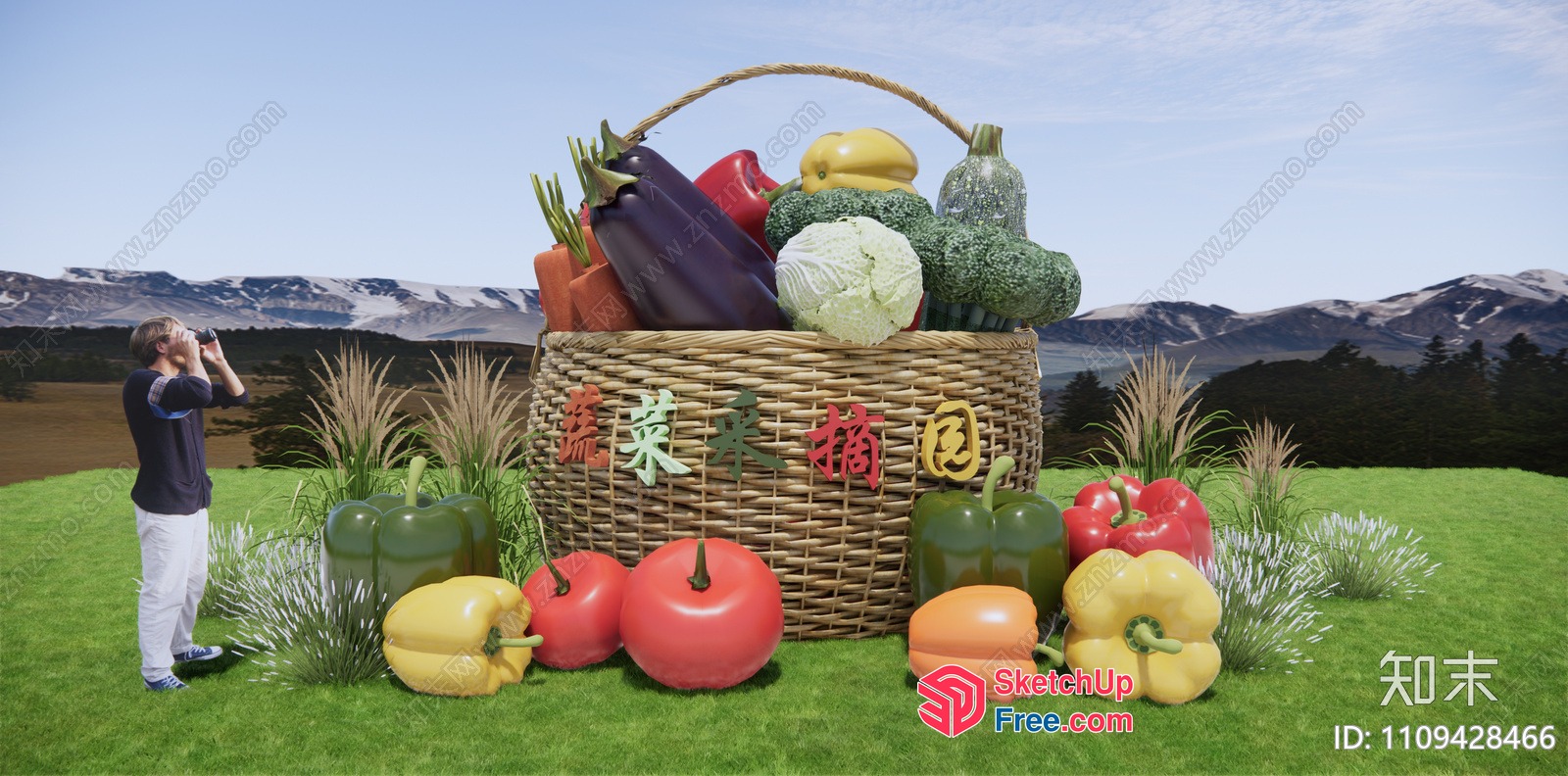 Colorful Vegetable Basket In The Middle Of A Green Field 3D SketchUp File