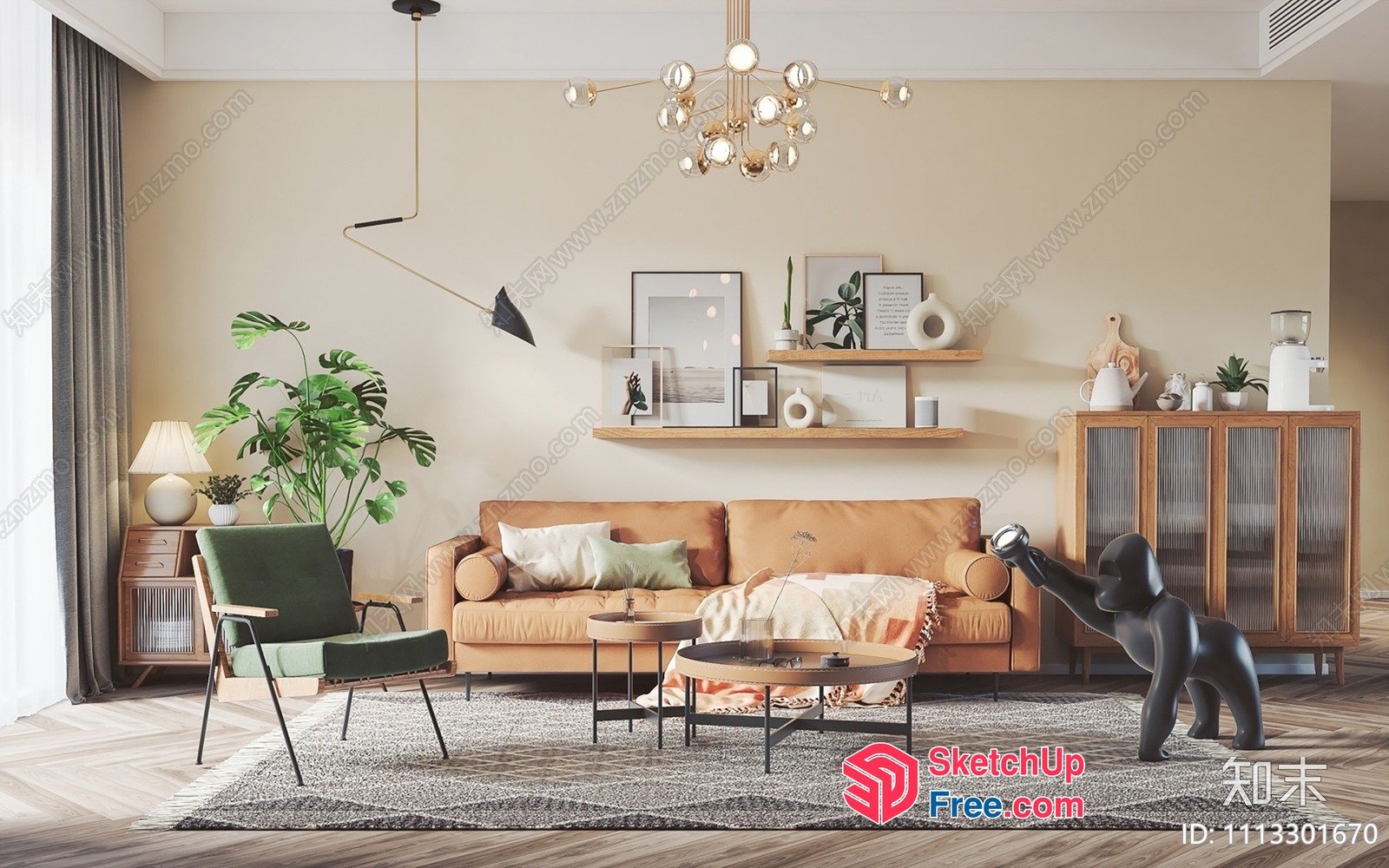 Modern Minimalist Living Room With Creamy Style 3D SketchUp File