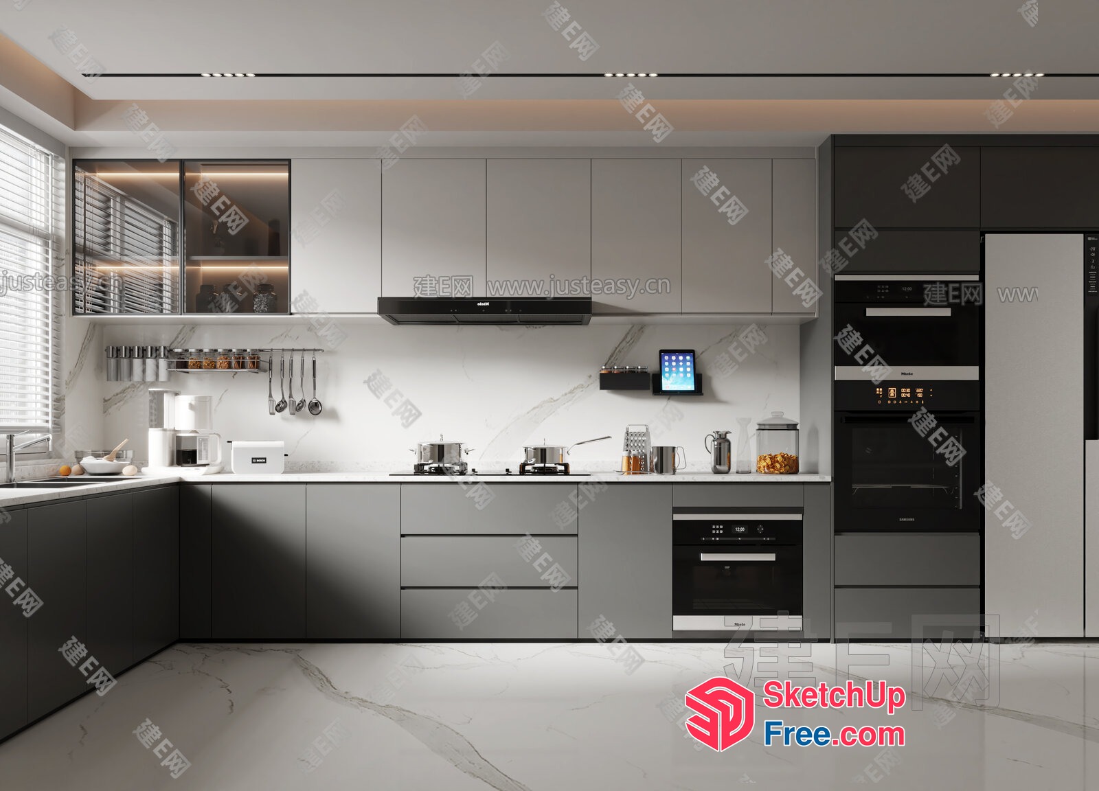 Modern Kitchen Interior With Sleek Appliances And Lighting 3D SketchUp File