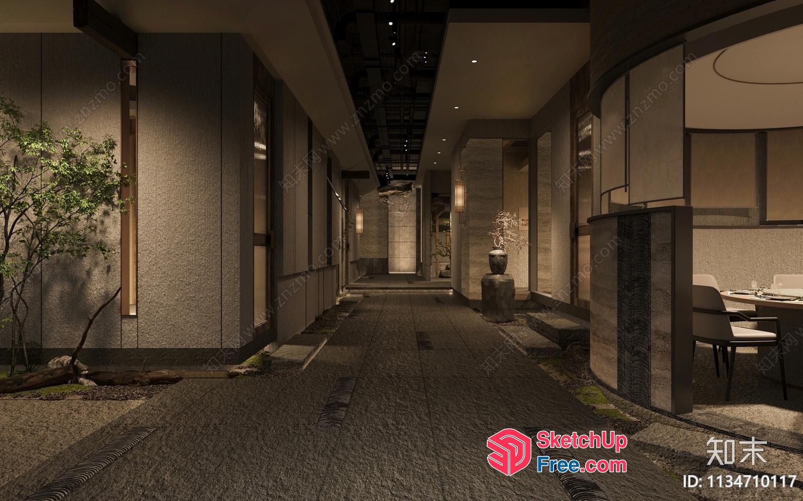 Elegant And Serene Japanese-Style Interior Hallway 3D SketchUp File