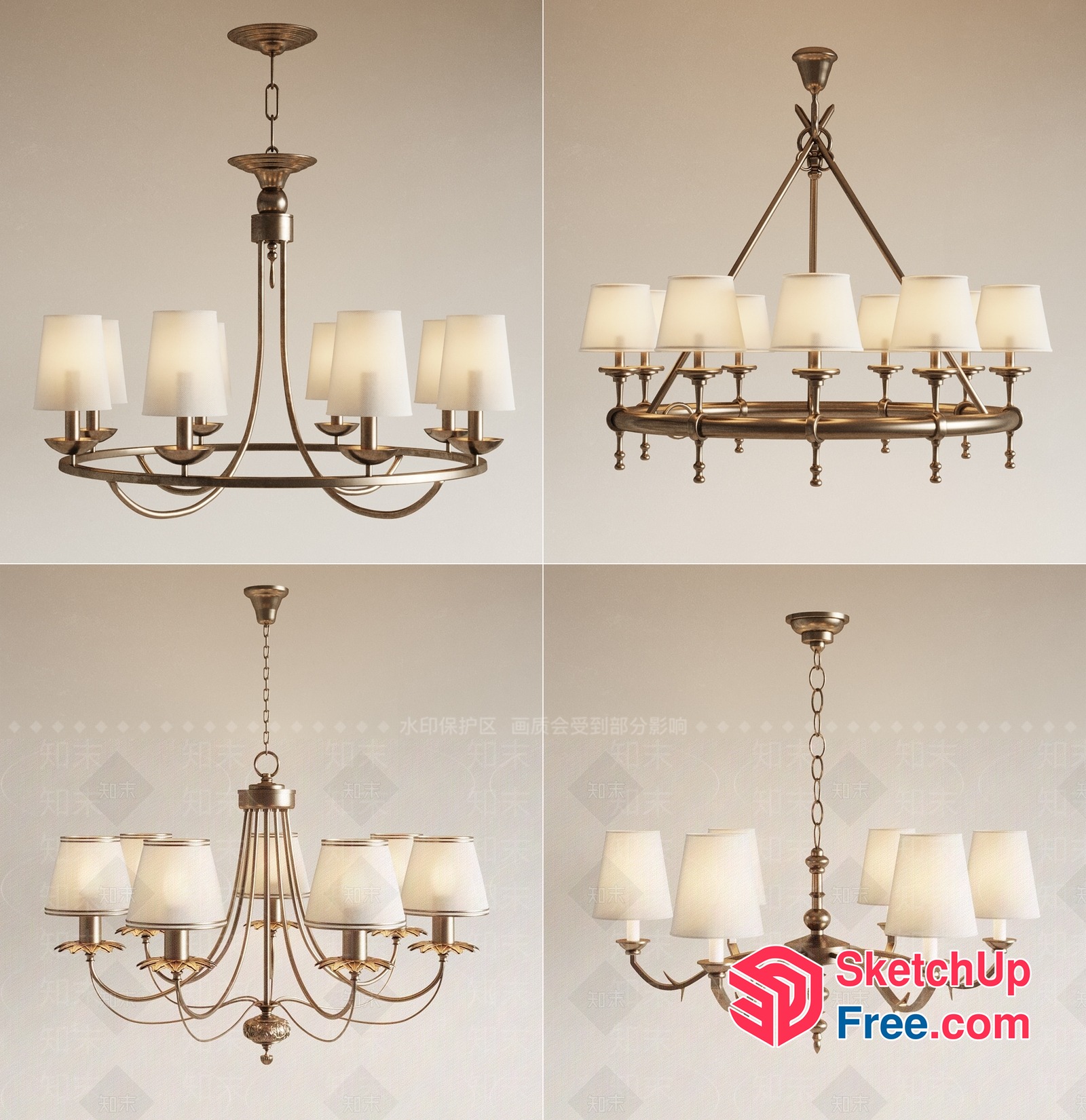 Elegant Lighting Fixture With Multiple Arms And Shades 3D SketchUp File