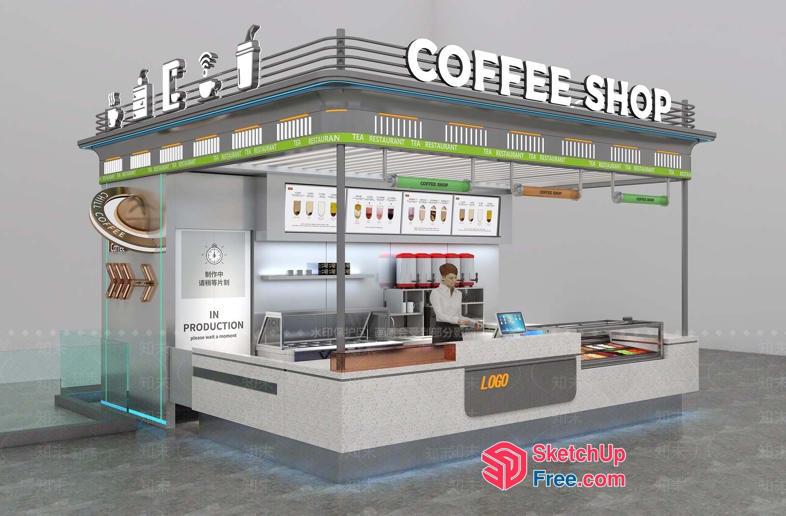 Modern Coffee Shop With Sleek Glass Walls And Open Layout 3D SketchUp File