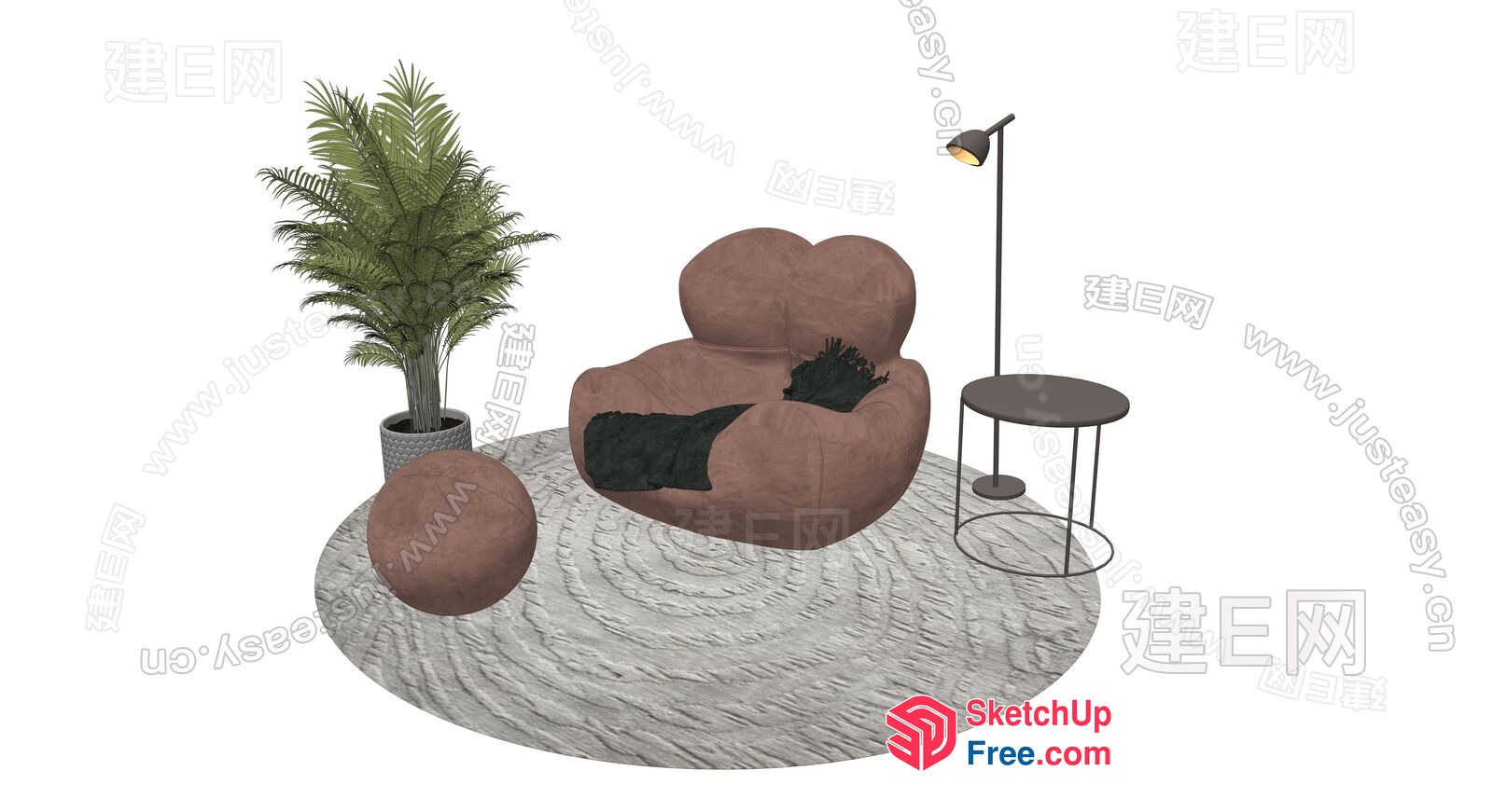 Modern Living Room With Brown Chair And Green Plant 3D SketchUp File