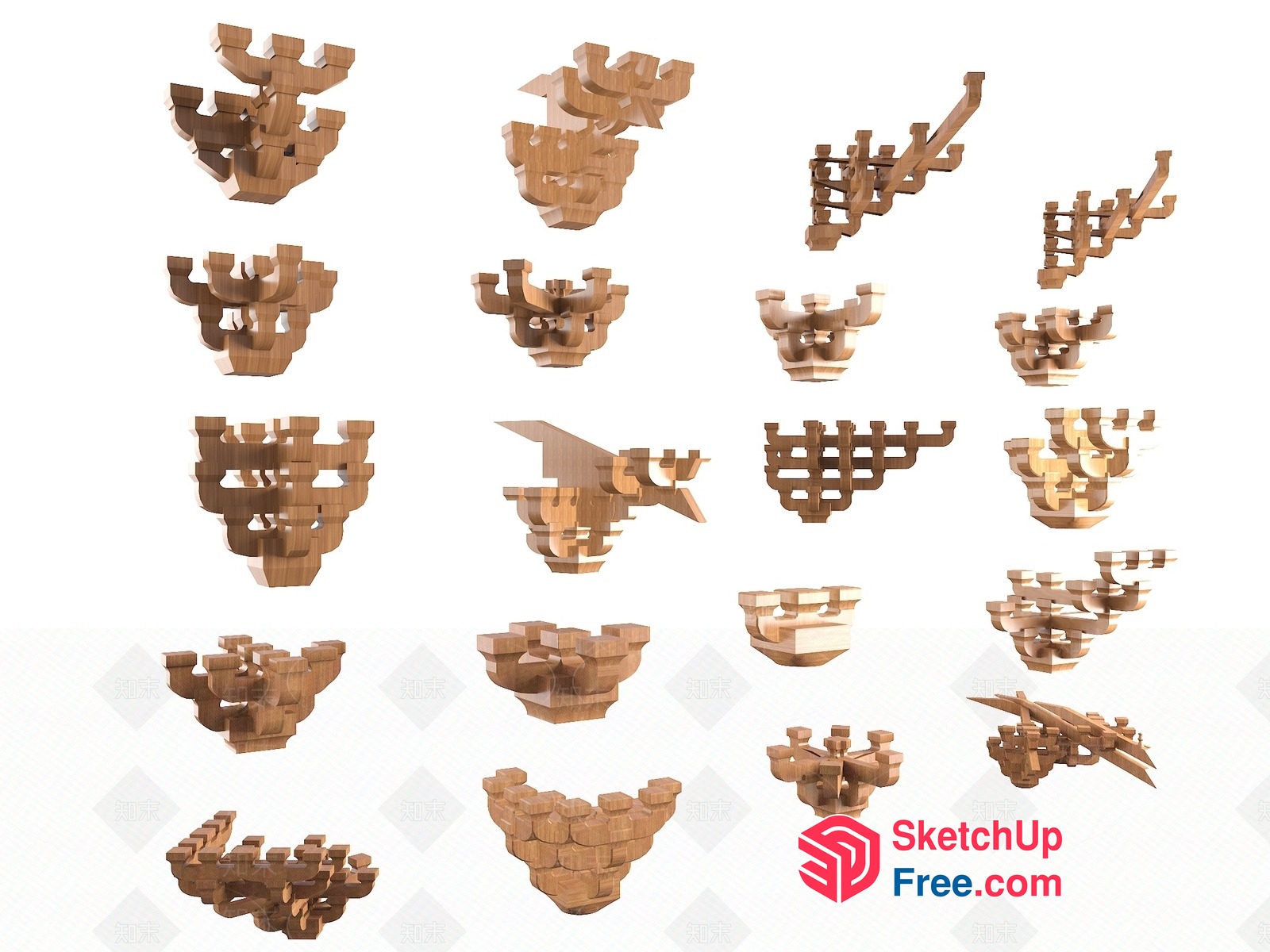 Unique Wooden Puzzle Pieces Collection 3D SketchUp File