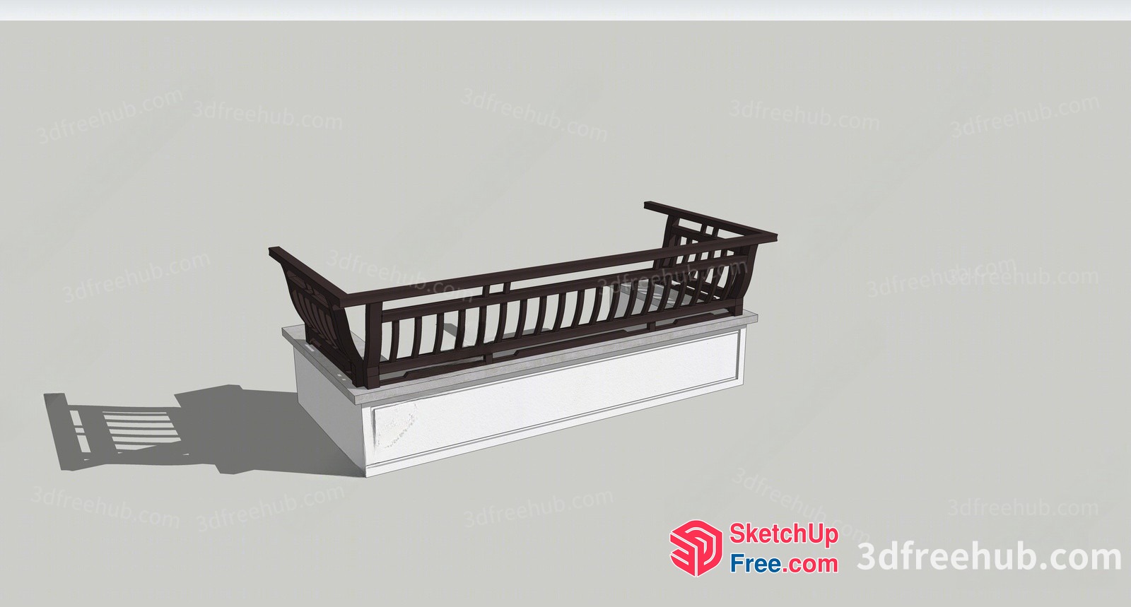 Long Wooden Bench With Railing 3D SketchUp File