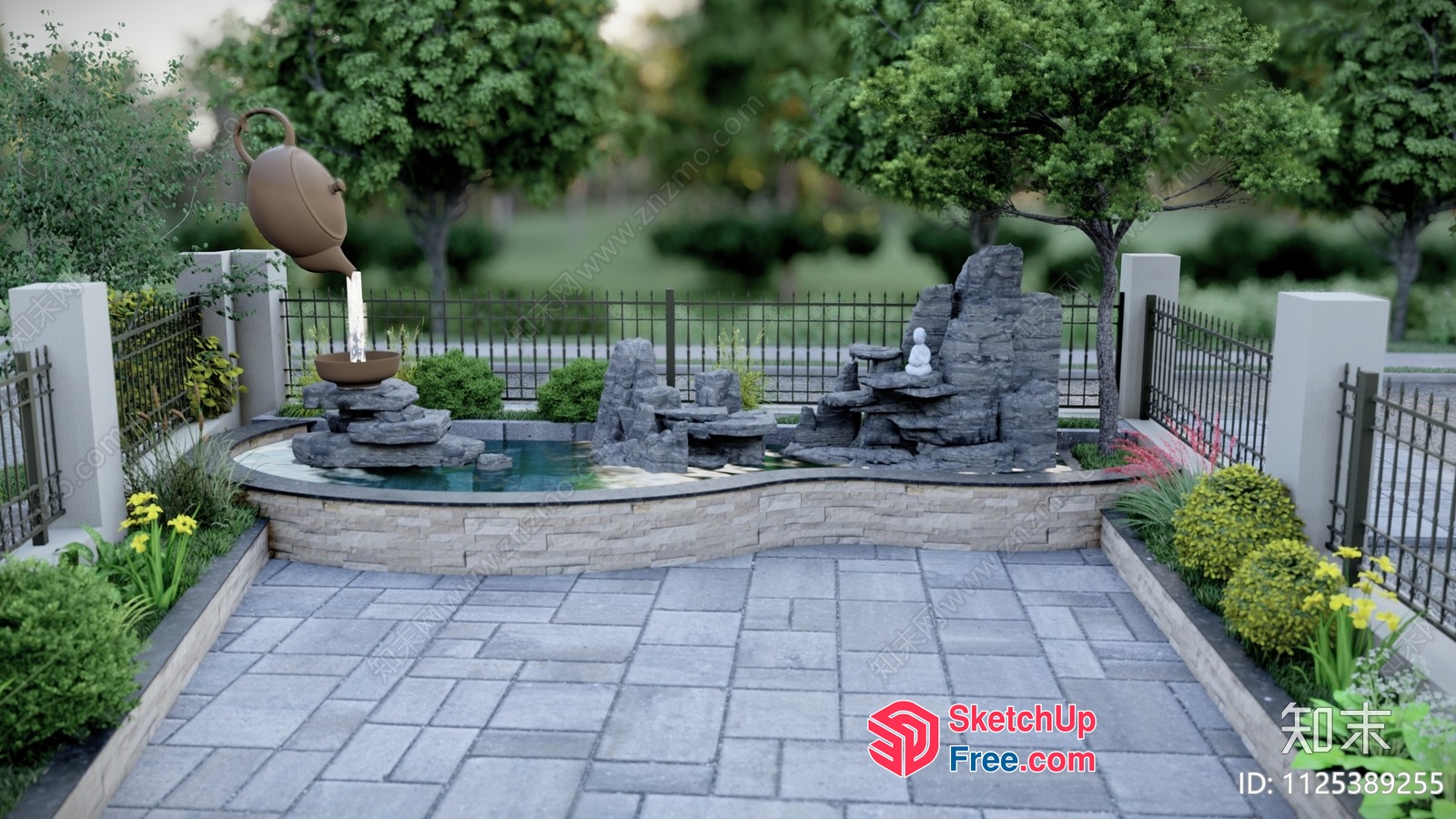 Serene Outdoor Water Feature 3D SketchUp File
