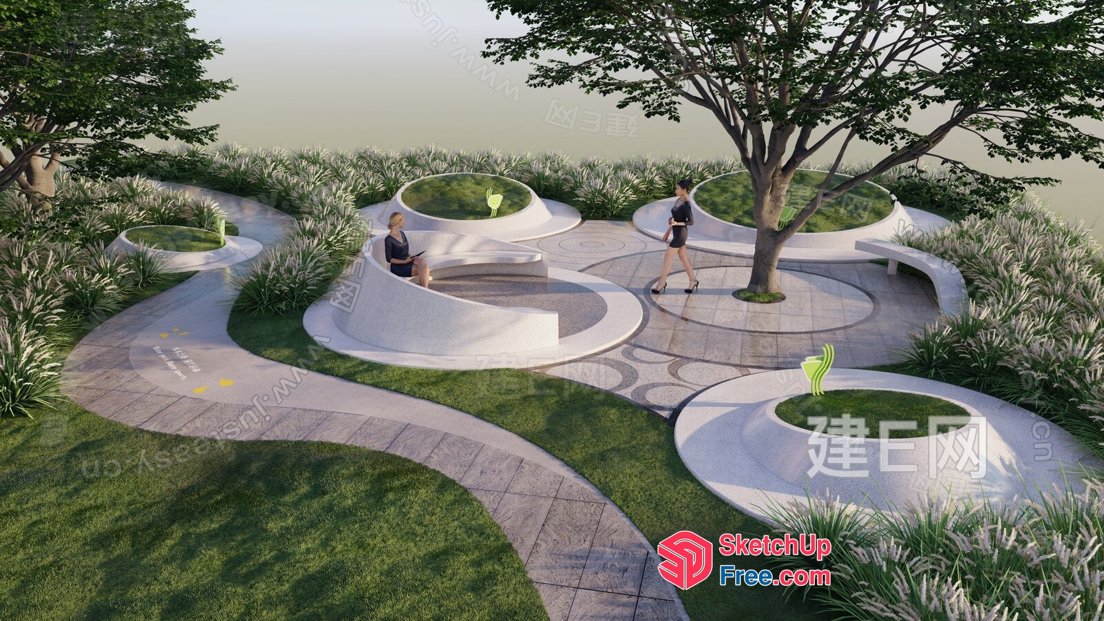 Serene Outdoor Seating Area With Unique Planters 3D SketchUp File