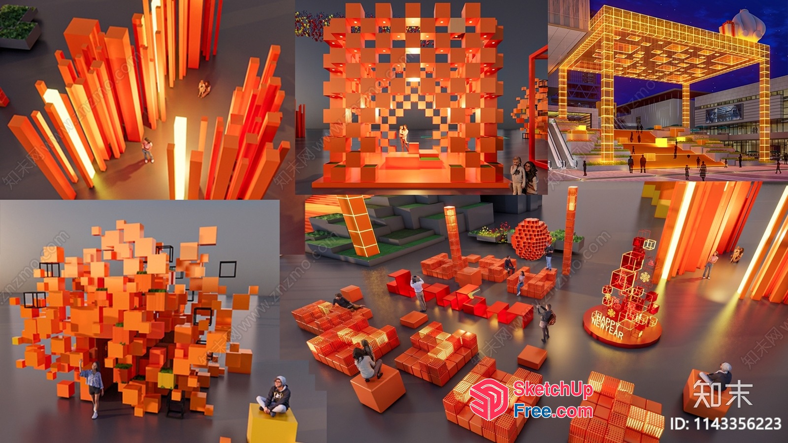 Modern Orange And Yellow Geometric Sculpture Installation 3D SketchUp File