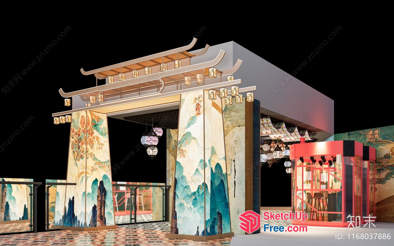 Asian-Style Pillars And Entrance 3D SketchUp File