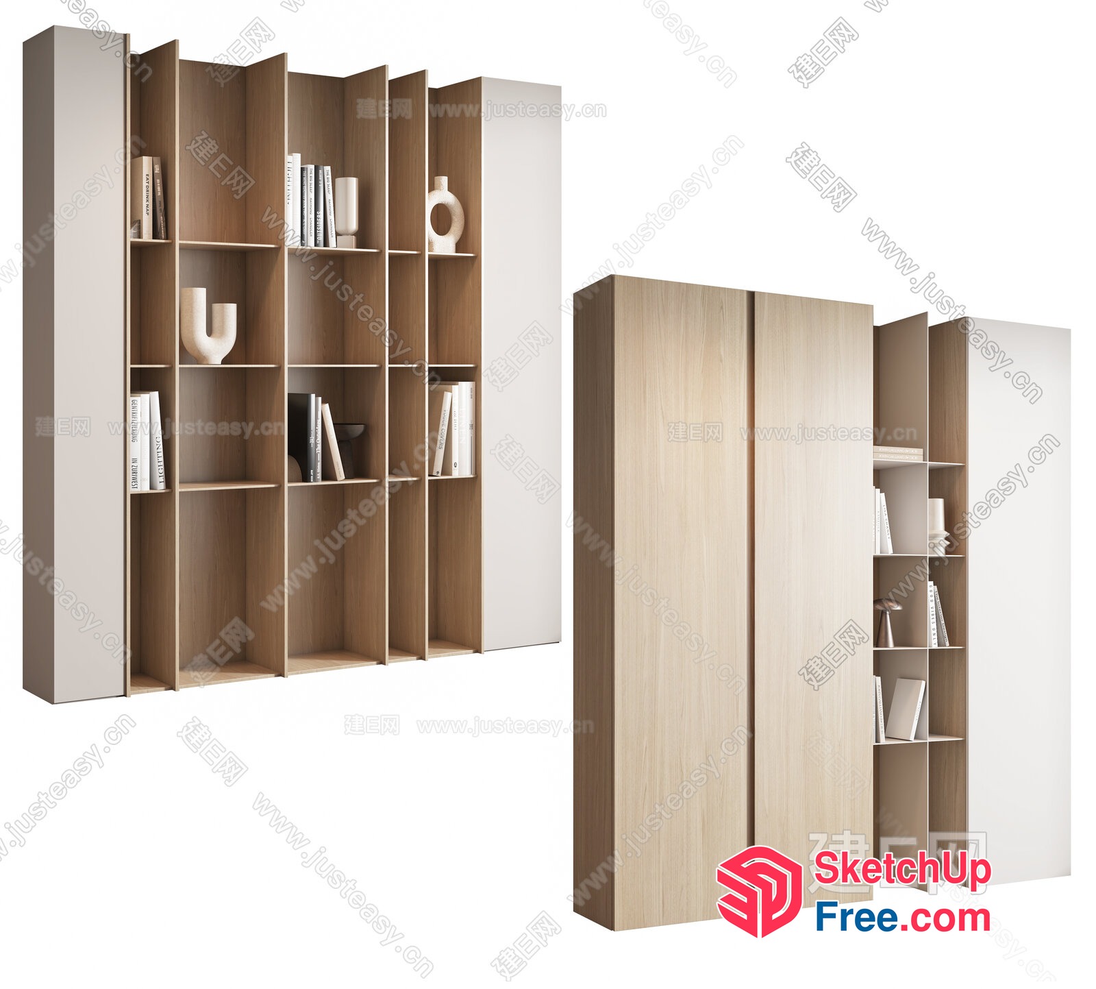 Modern Bookcase And Wardrobe Combination 3D SketchUp File