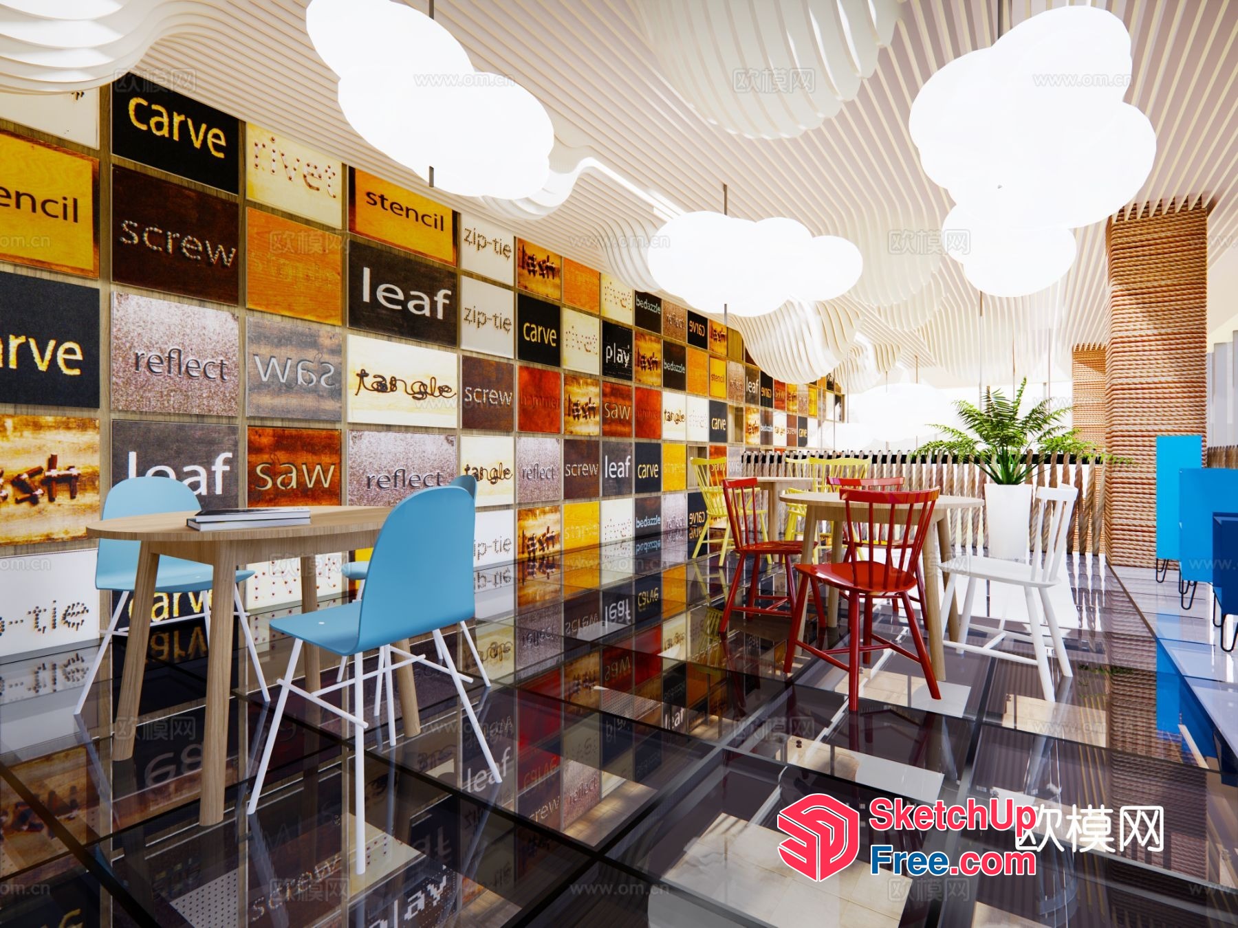 Modern Interior Design With Vibrant Color Scheme 3D SketchUp File