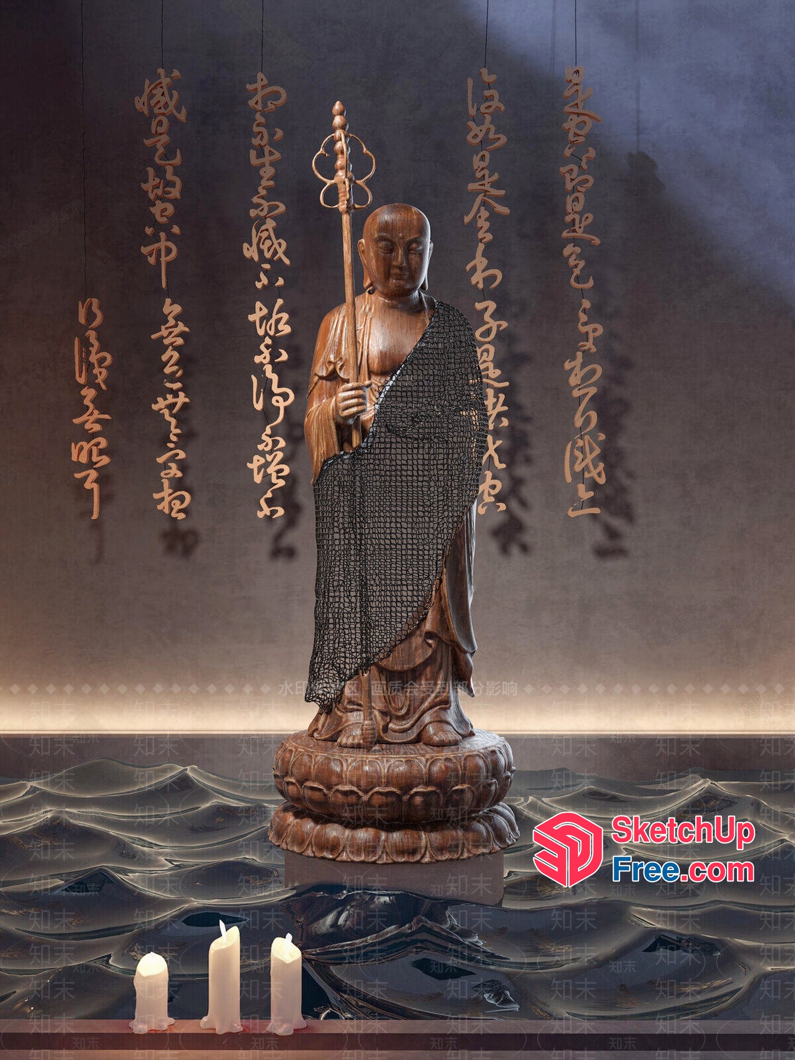 Ancient Asian Temple Interior 3D SketchUp File