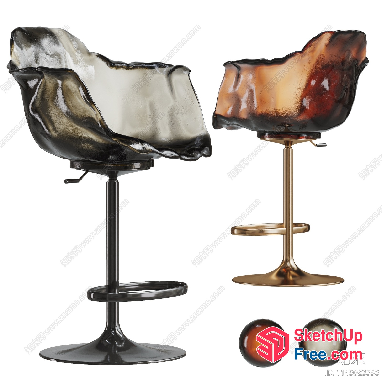 Modern Bar Stools With Glass Seating And Adjustable Height 3D SketchUp File