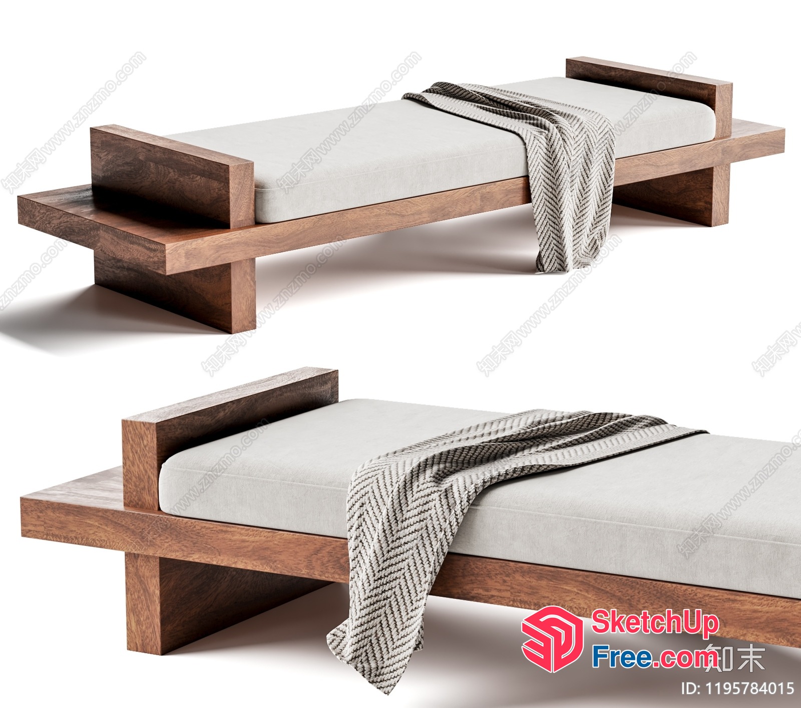 Simple Modern Wooden Bed Design With Nightstand 3D SketchUp File