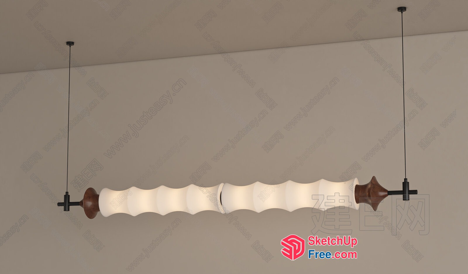 Hanging Light Fixture With Ornate Wooden Accents 3D SketchUp File