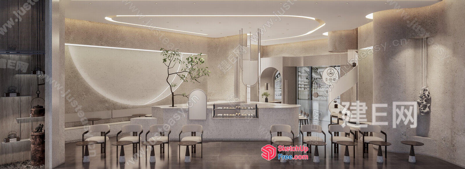 Modern Minimalist Japanese Style Restaurant Interior 3D SketchUp File