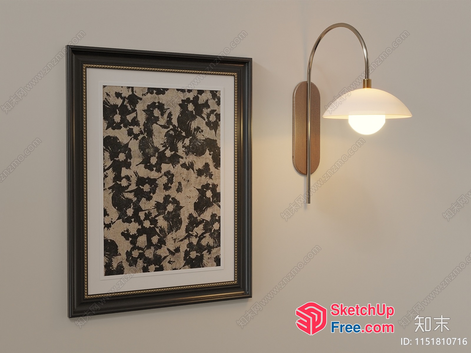 Vintage Style Framed Artwork And Modern Wall Light Fixture 3D SketchUp File
