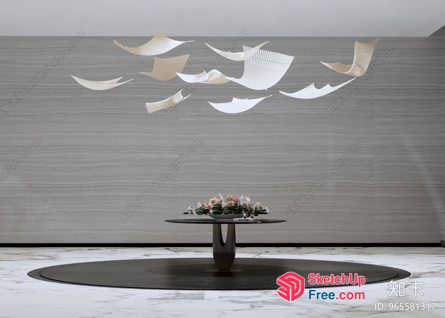 Modern Minimalist Interior Design With Elegant Table And Artistic Wall Art 3D SketchUp File