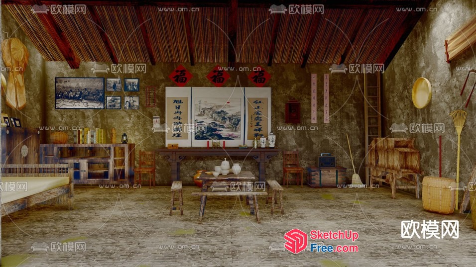 Traditional Asian-Style Homestay Interior 3D SketchUp File