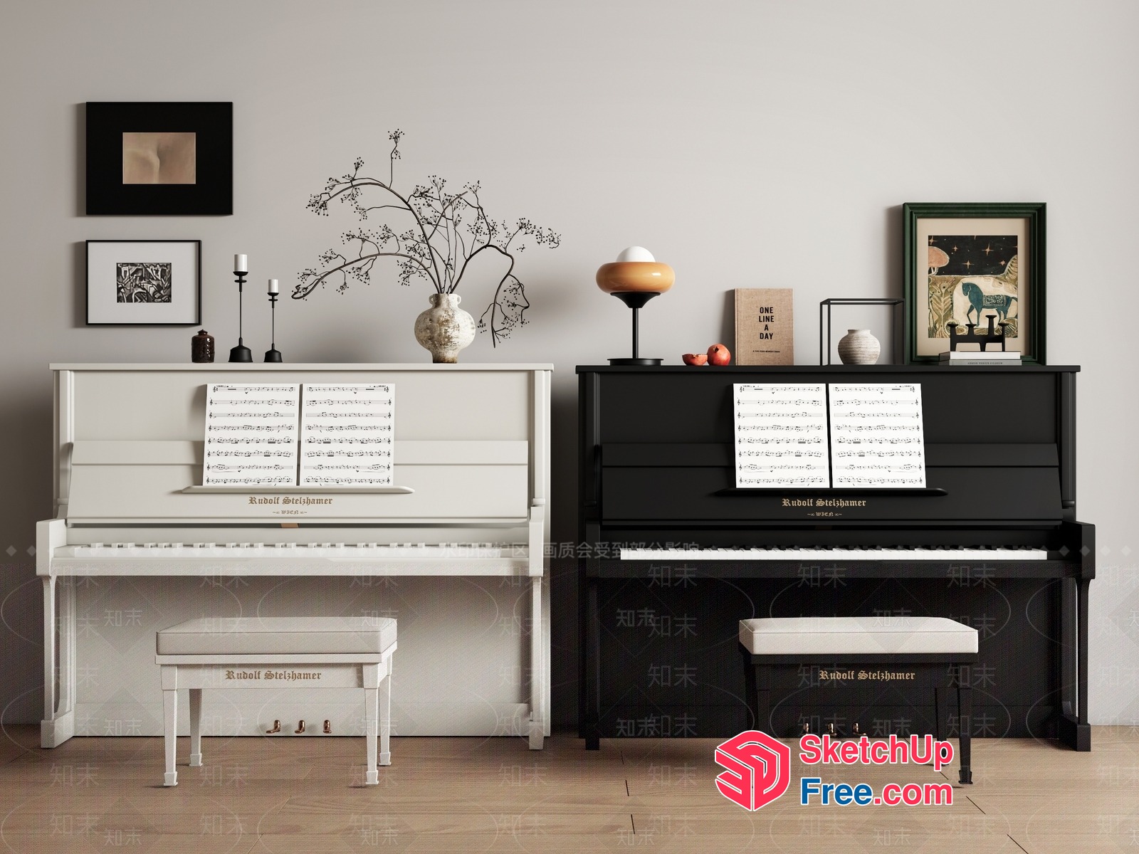 Elegant Piano Interior With White And Black Tones 3D SketchUp File