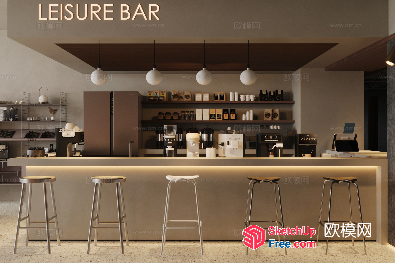 Modern Minimalist Coffee Shop Interior 3D SketchUp File