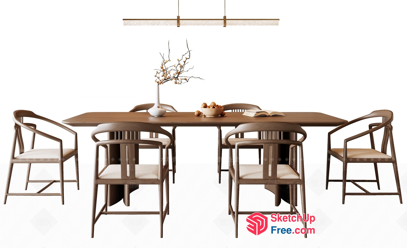 Modern Dining Room Set With Wooden Table And Chairs 3D SketchUp File