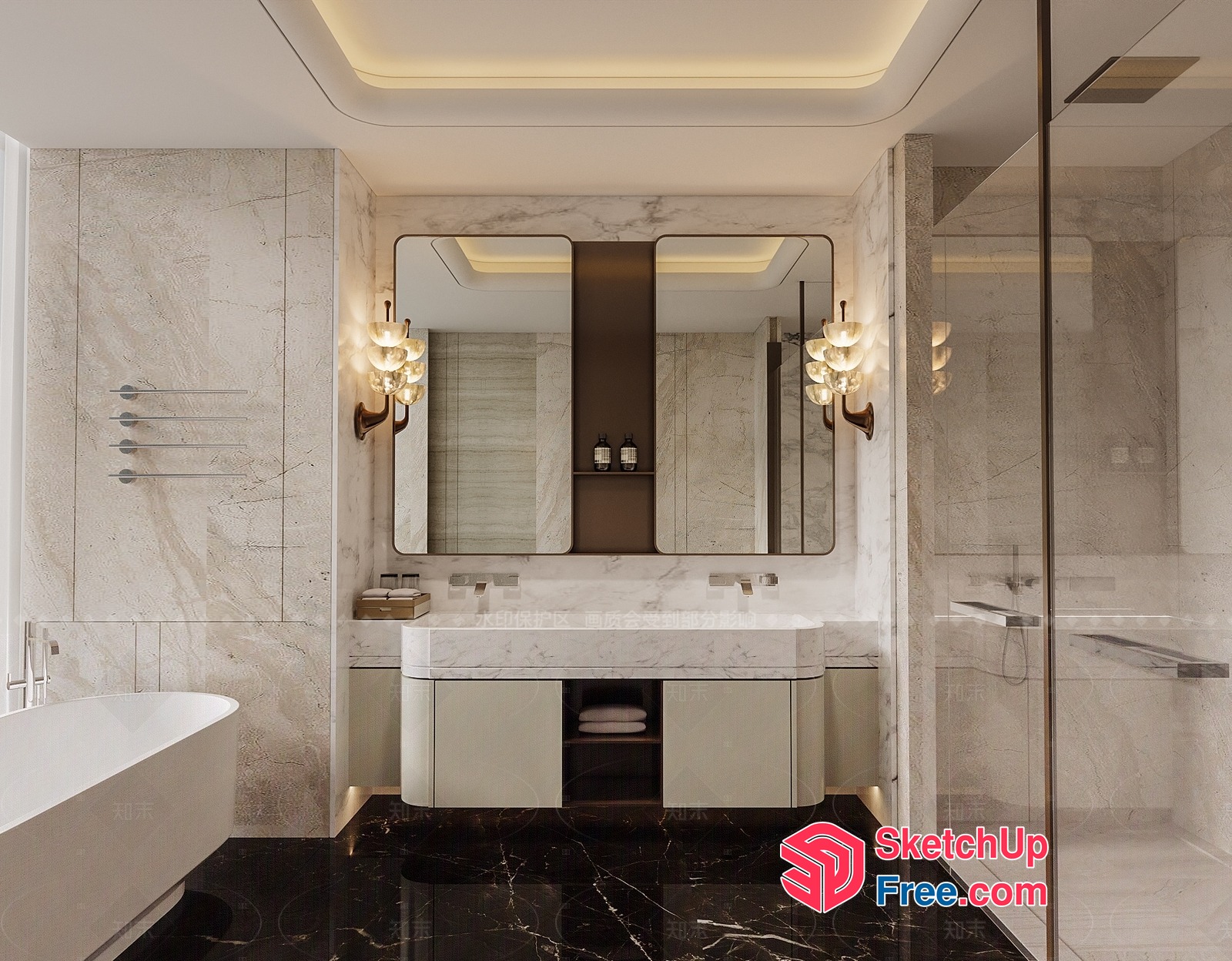 Modern Marble Bathroom With Elegant Fixtures 3D SketchUp File