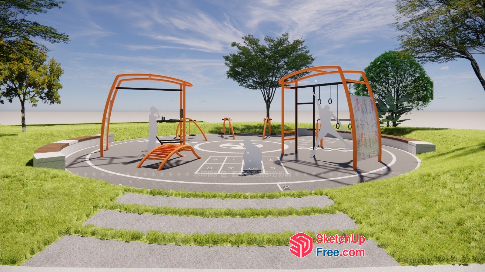 Modern Outdoor Playground With Swing Sets And Climbing Structures 3D SketchUp File