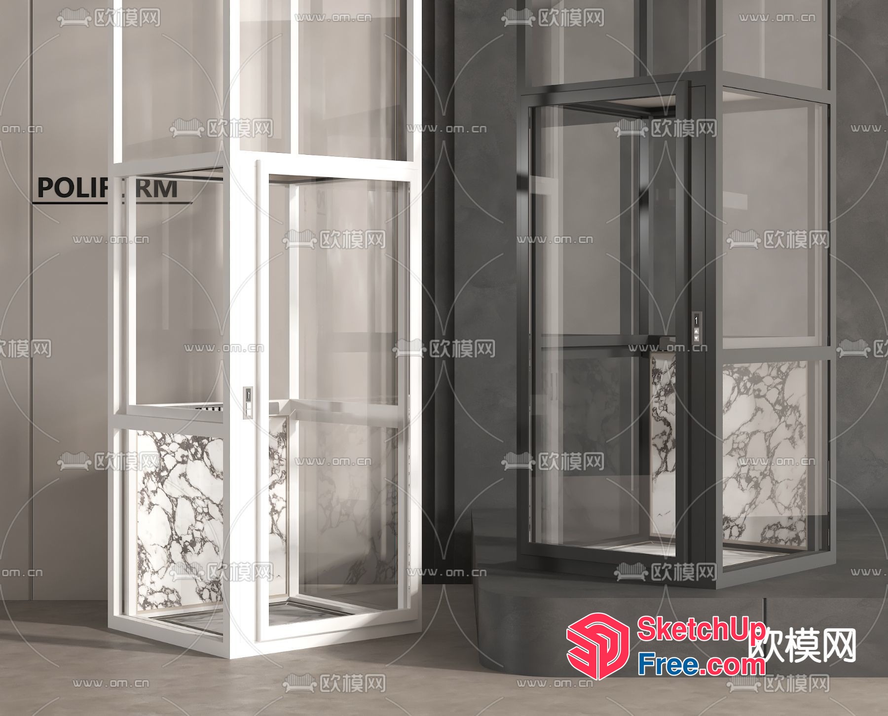 Elevator With Marble And Glass Details 3D SketchUp File