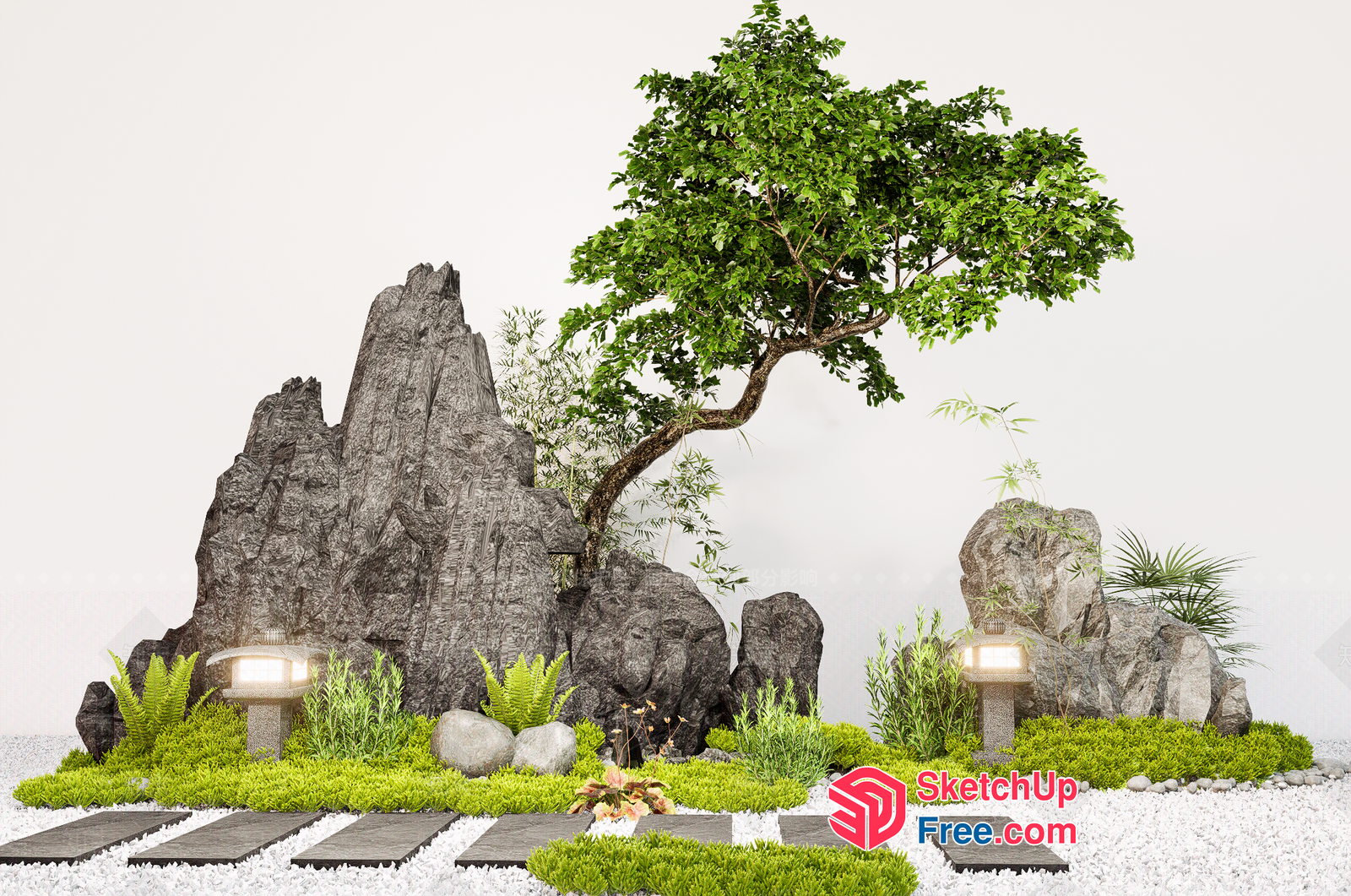 Serene Japanese-Inspired Garden Scene 3D SketchUp File