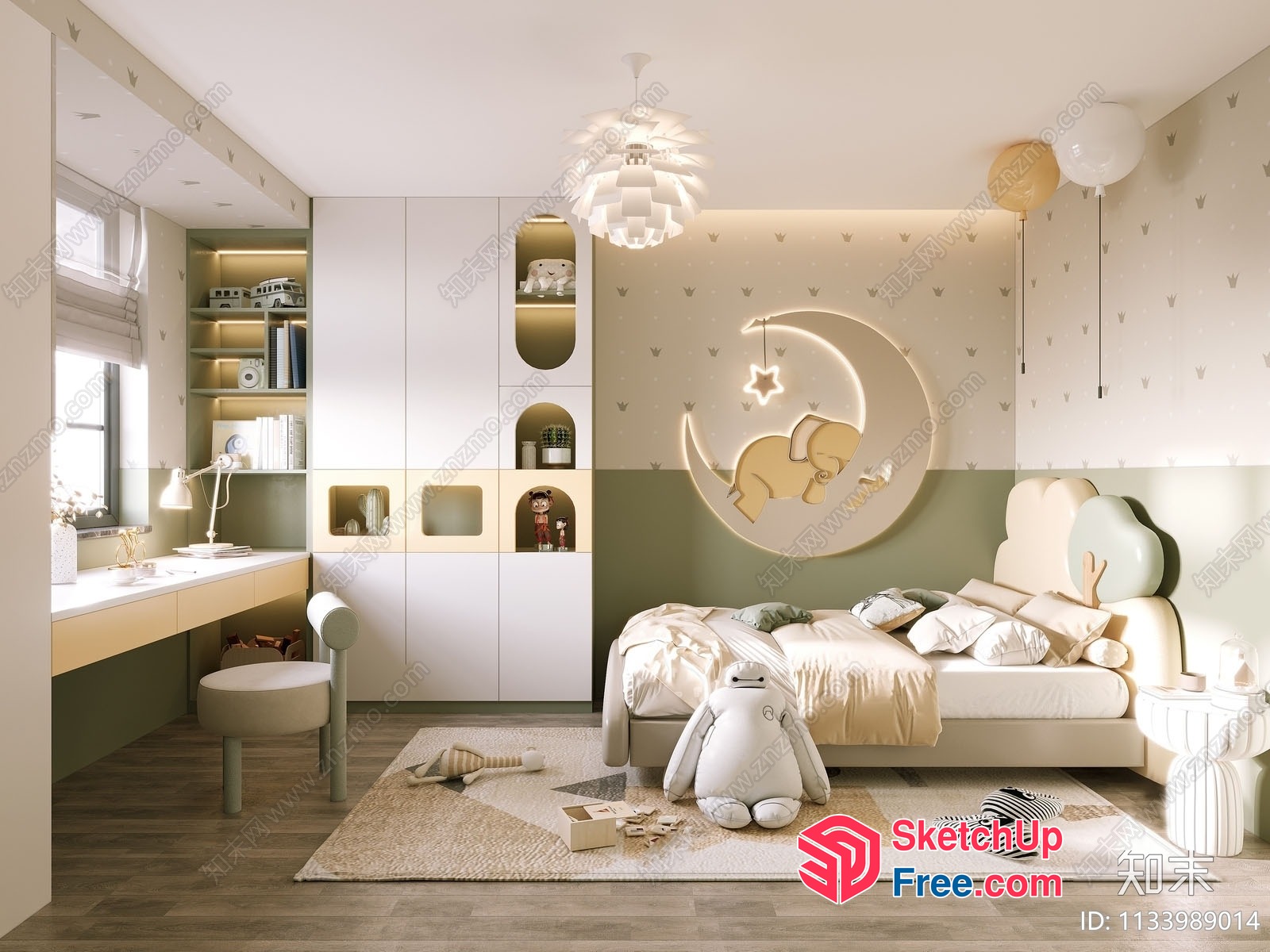 Creamy Style Children'S Bedroom With Moon And Elephant Theme 3D SketchUp File