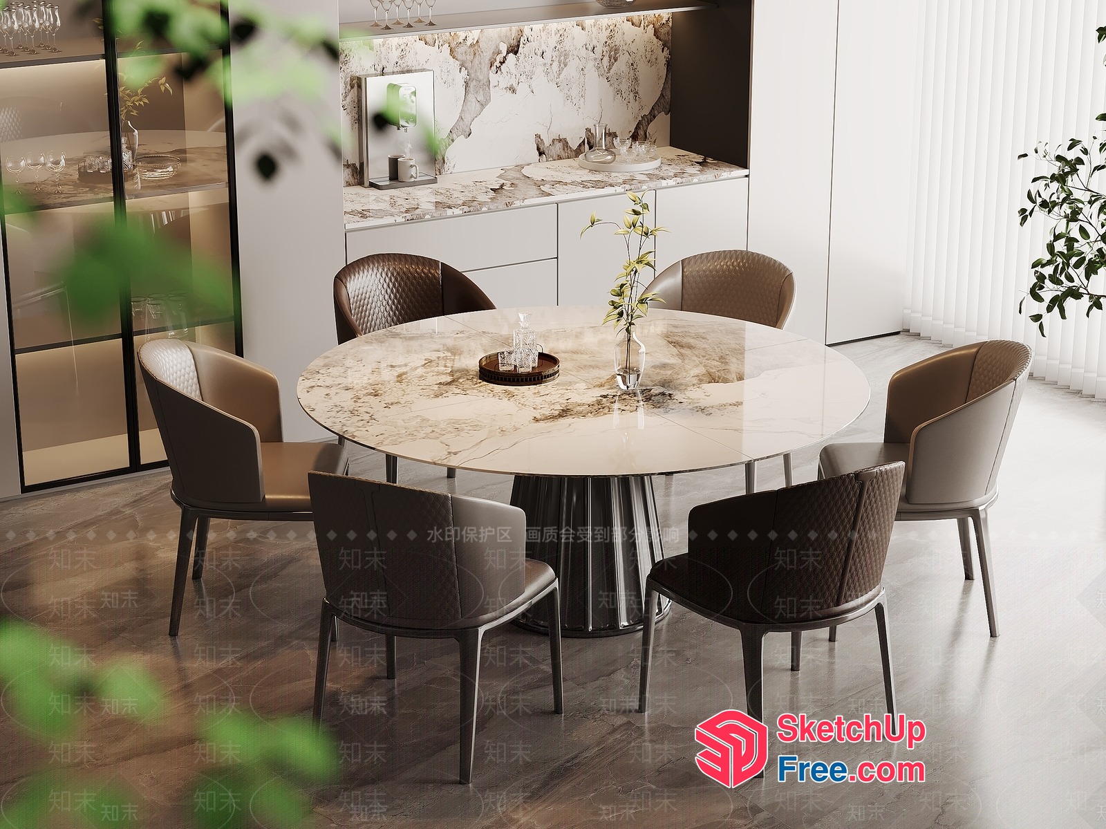 Elegant Modern Dining Room With Round Table And Chairs 3D SketchUp File