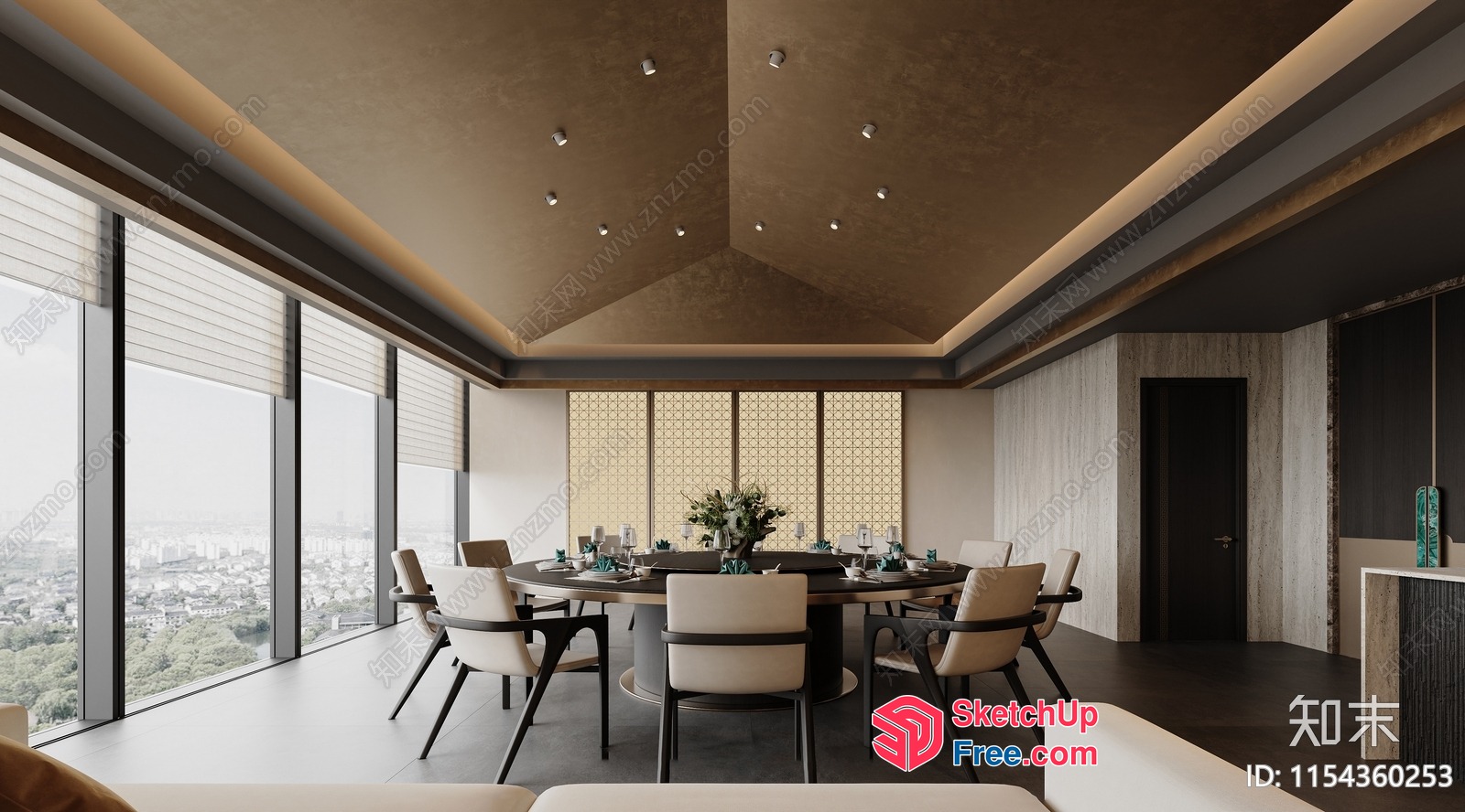Modern Minimalist Dining Room With City View 3D SketchUp File