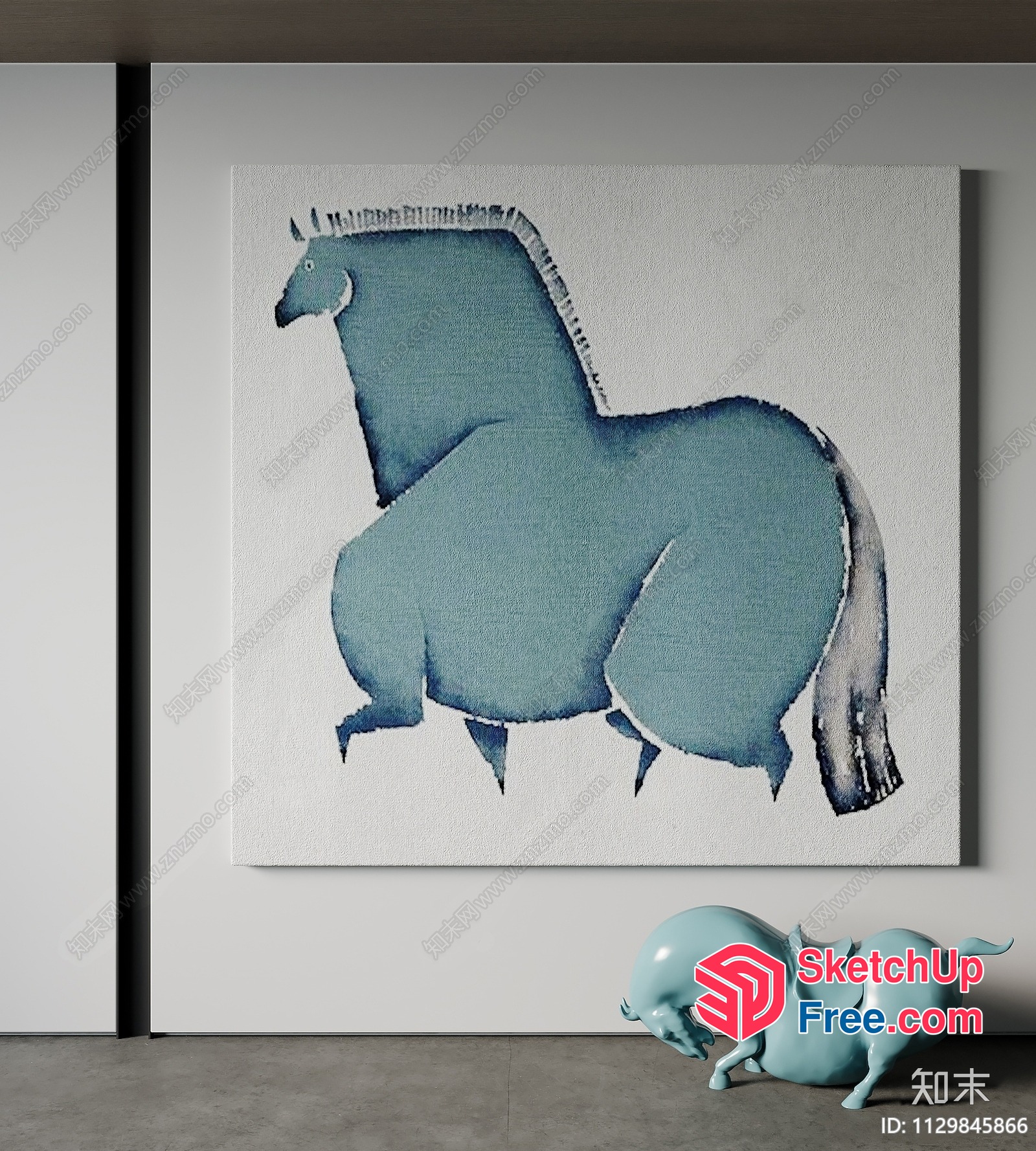Abstract Horse Painting In Blue And White 3D SketchUp File