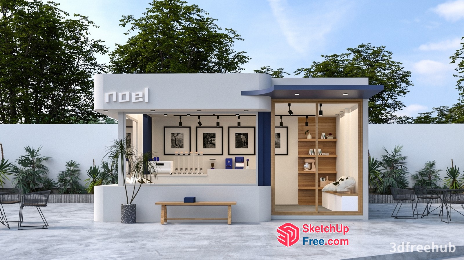 Modern Minimalist Coffee Shop Interior 3D SketchUp File