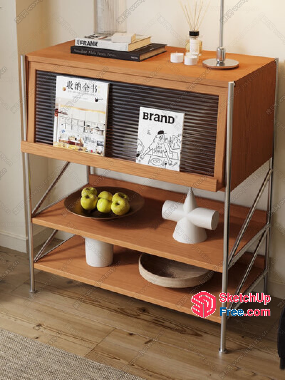 Wooden And Metal Shelf With Decorative Items 3D SketchUp File