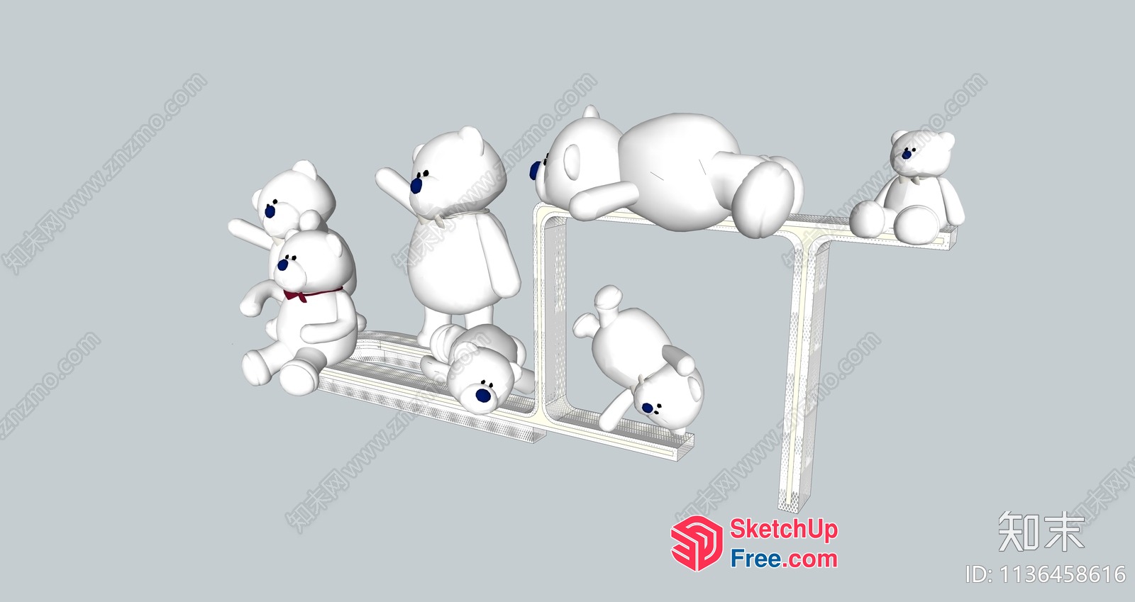 Five Teddy Bears On A Transparent Shelf 3D SketchUp File