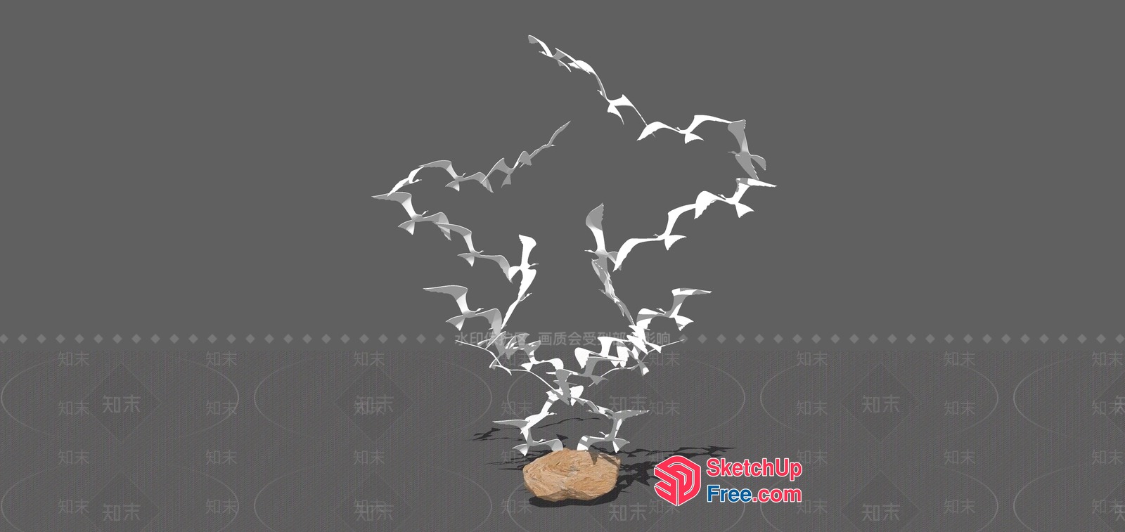 White Birds Flying Around A Rock 3D SketchUp File