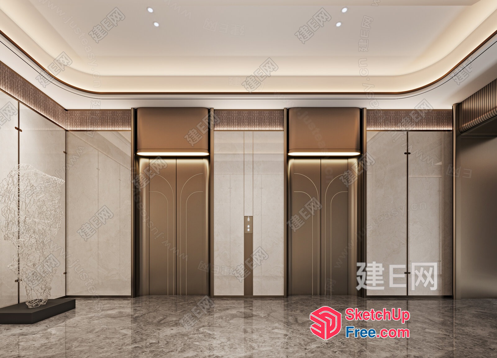 Modern Luxury Elevator Hallway 3D SketchUp File