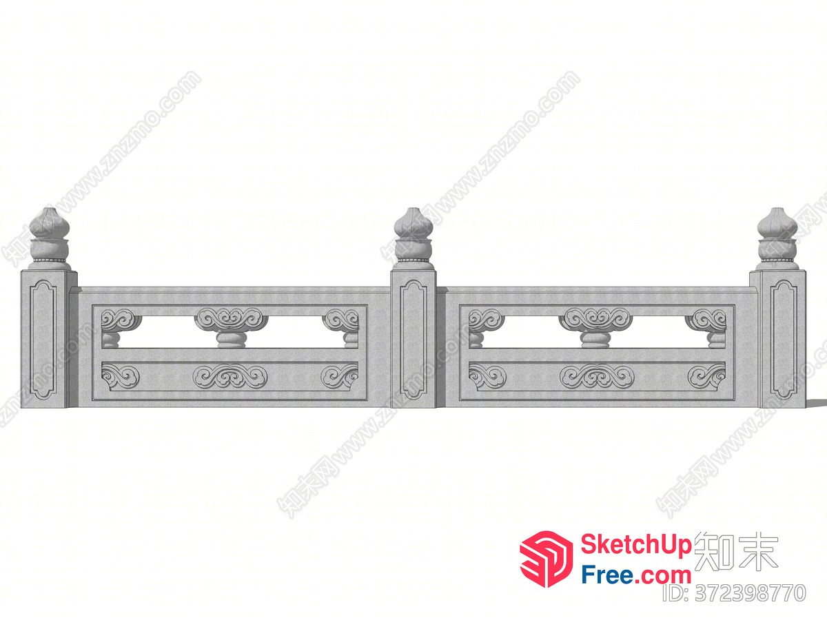 Ornate Railing With Pillars And Carved Details 3D SketchUp File