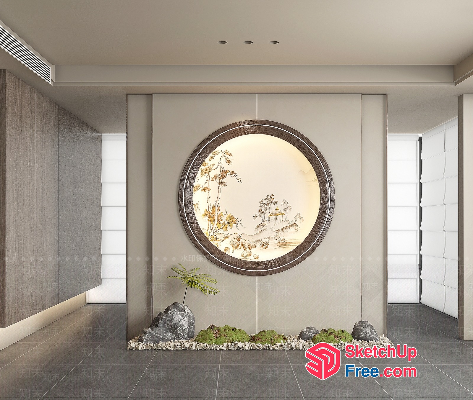 Round Window With Japanese Landscape Painting 3D SketchUp File