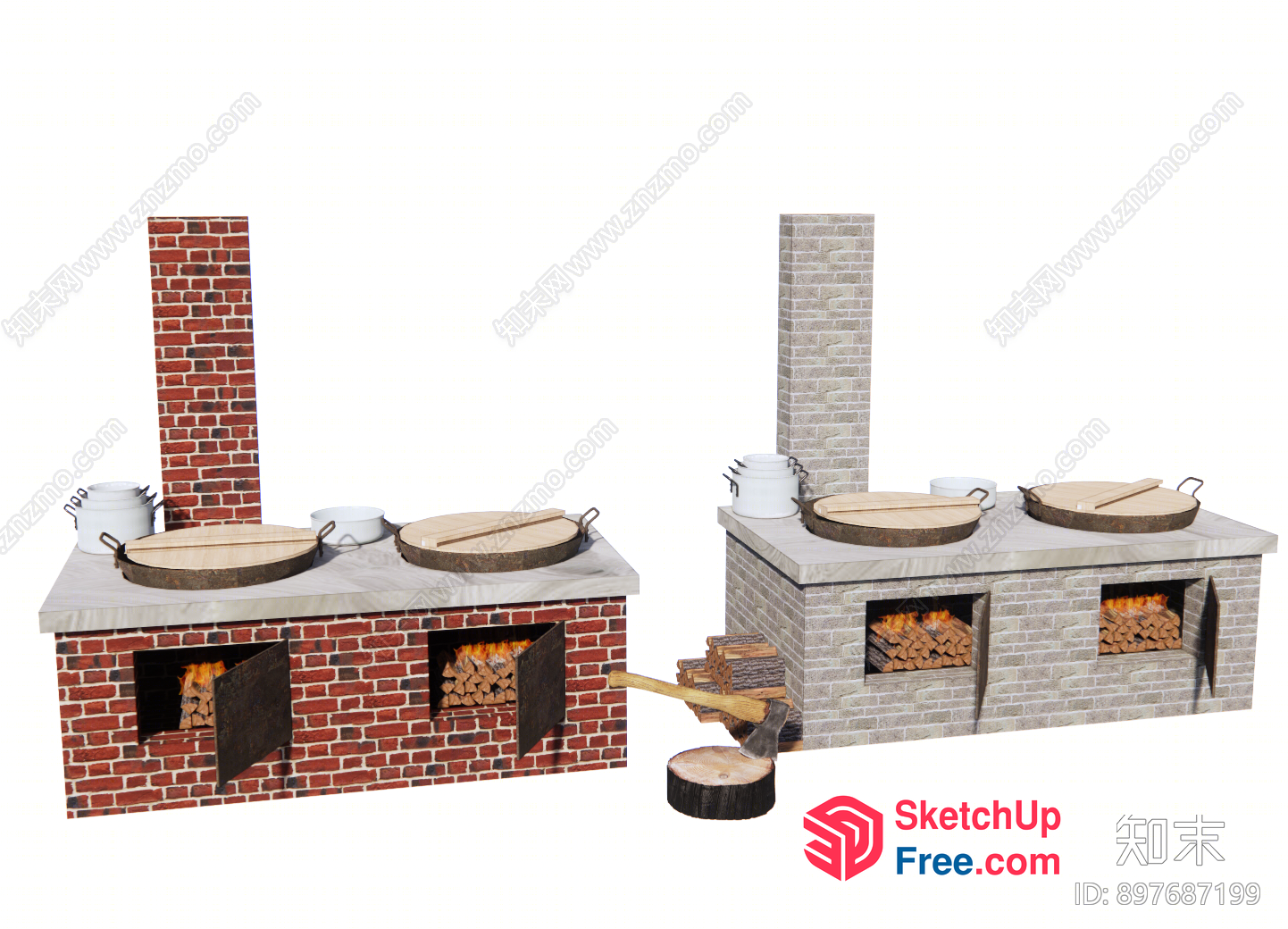 Brick Oven And Fireplace With Woodpile 3D SketchUp File