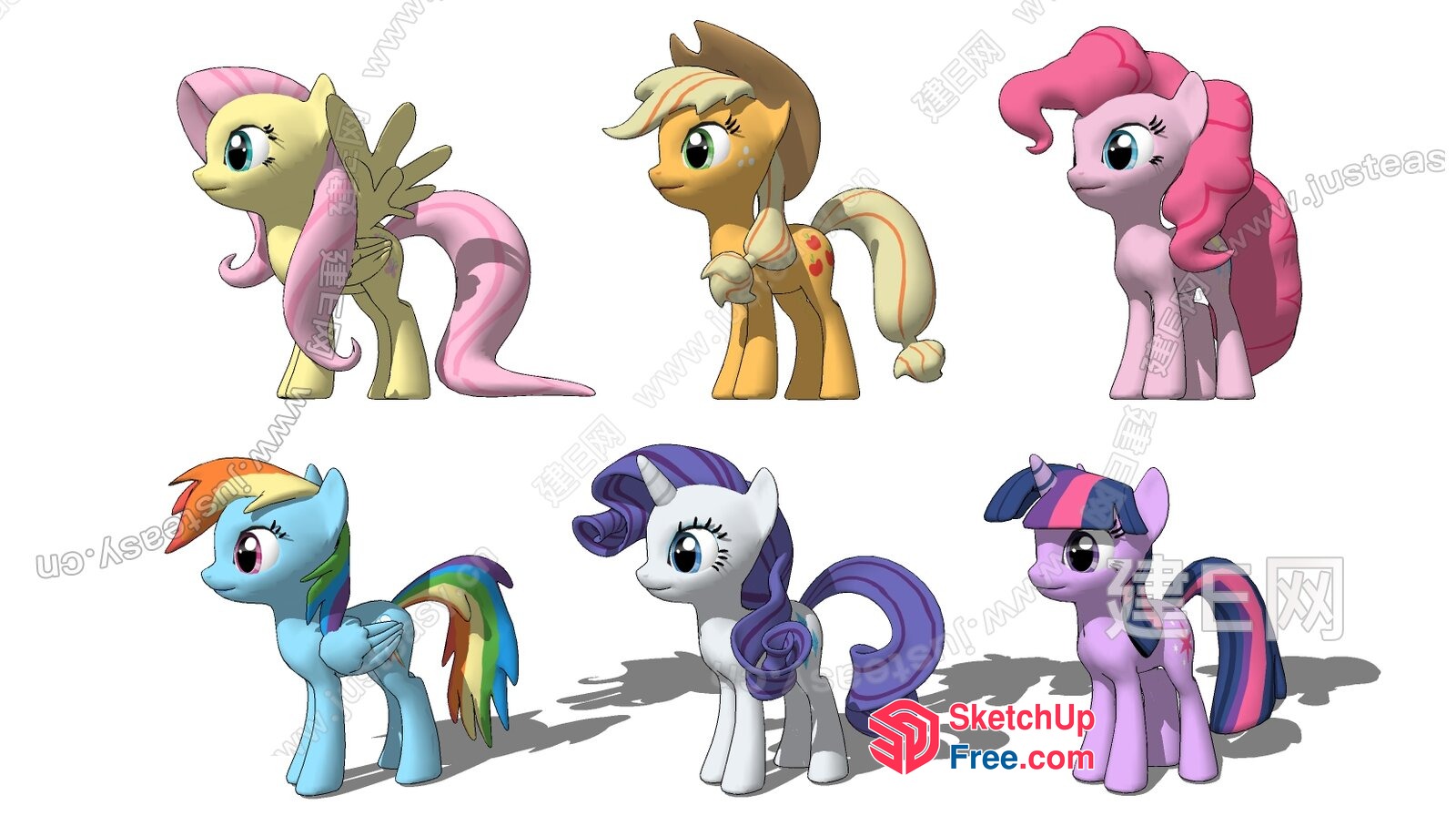 Six My Little Pony Characters Standing Together 3D SketchUp File
