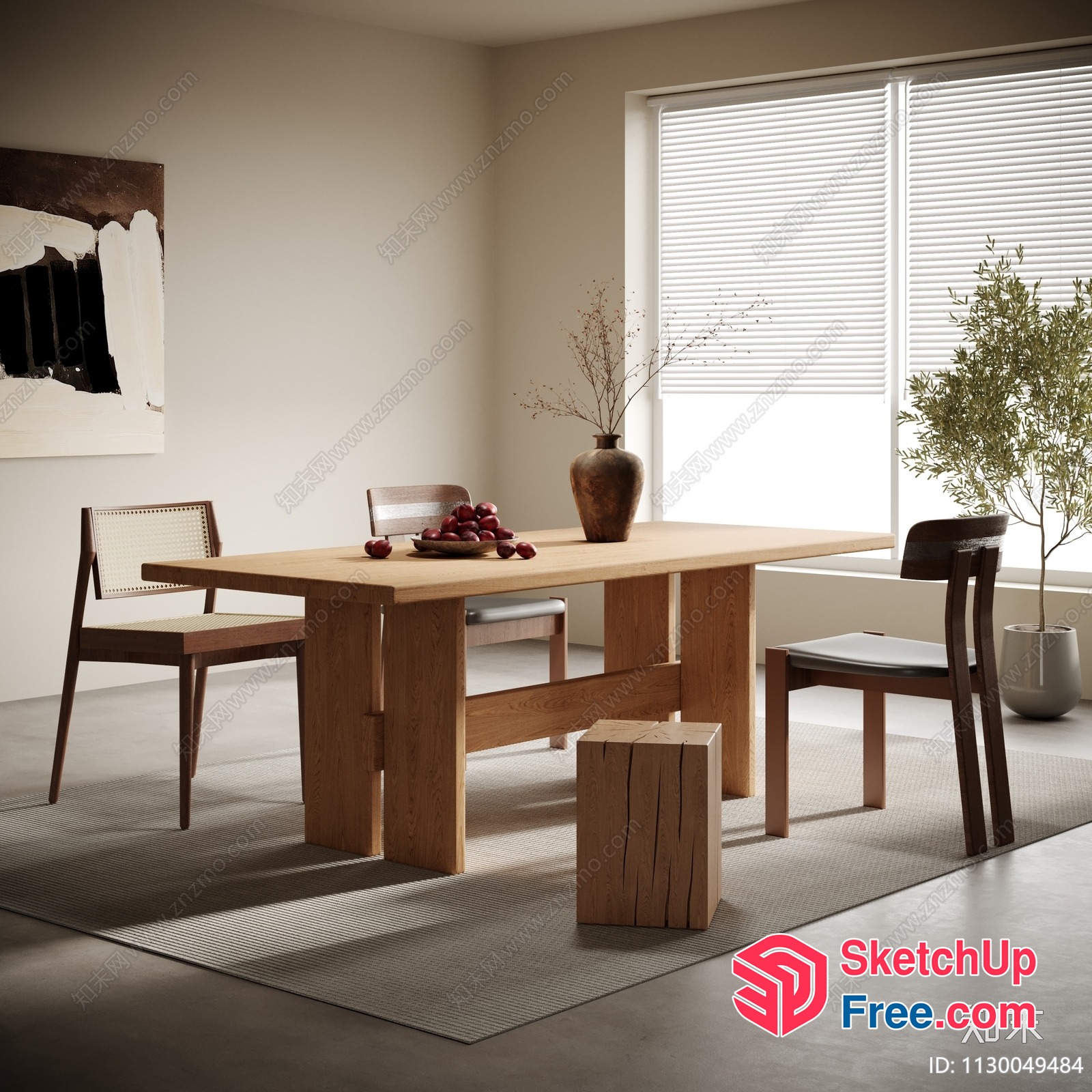 Modern Minimalist Dining Room With Natural Wood Accents 3D SketchUp File