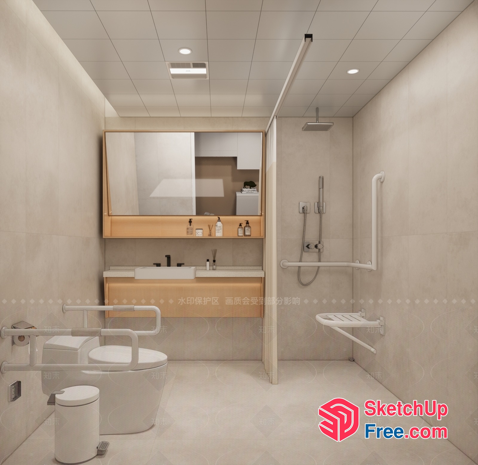 Modern Bathroom With Neutral Color Scheme And Accessibility Features 3D SketchUp File