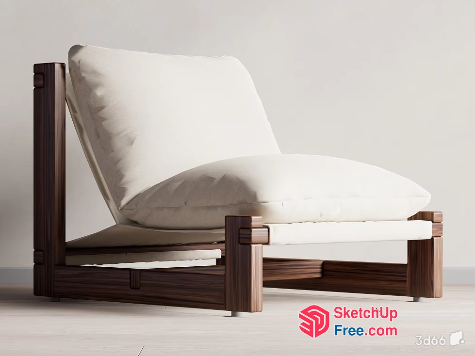 Minimalist Wood And Cream Upholstered Chair 3D SketchUp File